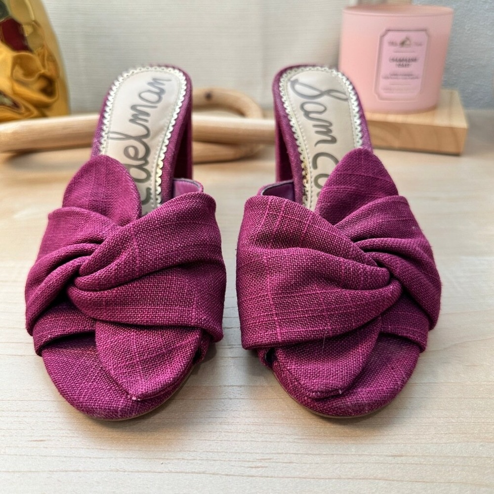 SAM EDELMAN Berry Pink Knotted Fabric‎ Block Heel Mules Size 6